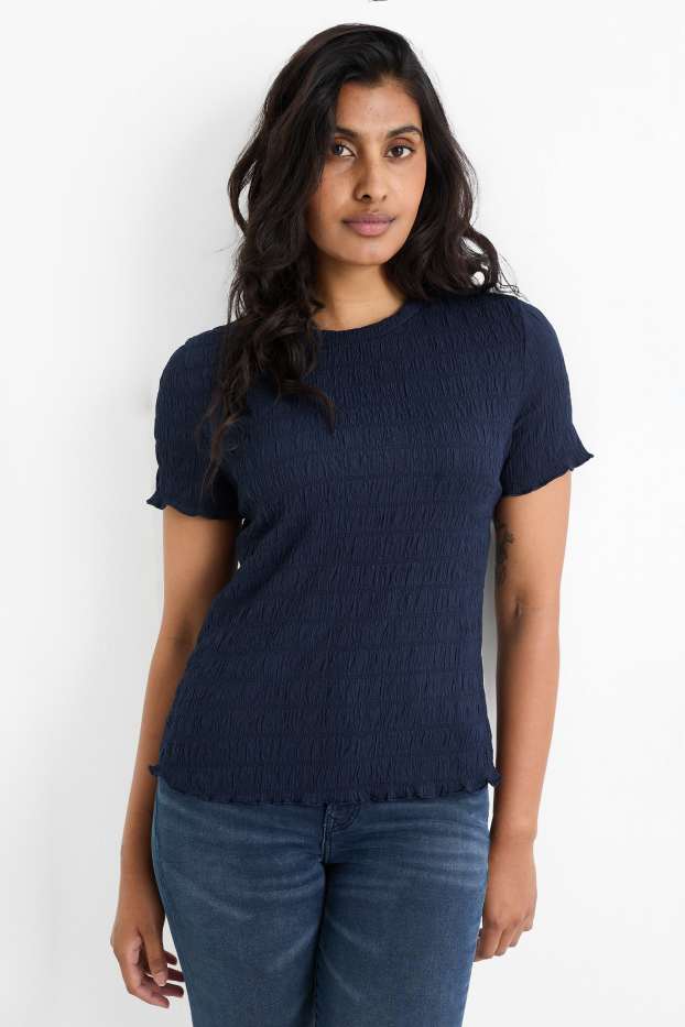 Femei - Tricou - regular fit - cu fronseuri - albastru închis