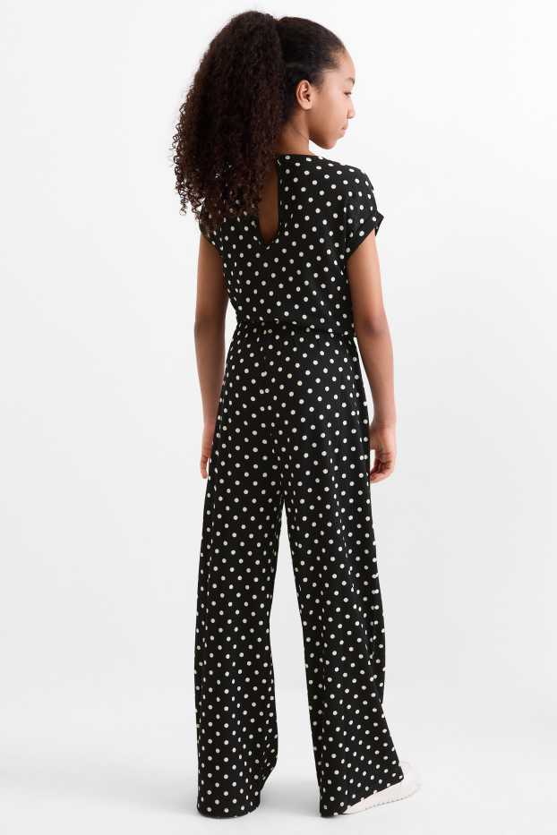 Bambine - Tuta - pois - tessuto tramato - nero / bianco