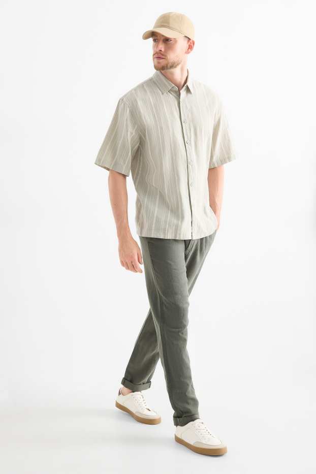 Herren - Chino - Tapered Fit - Leinen-Mix - dunkelgrün