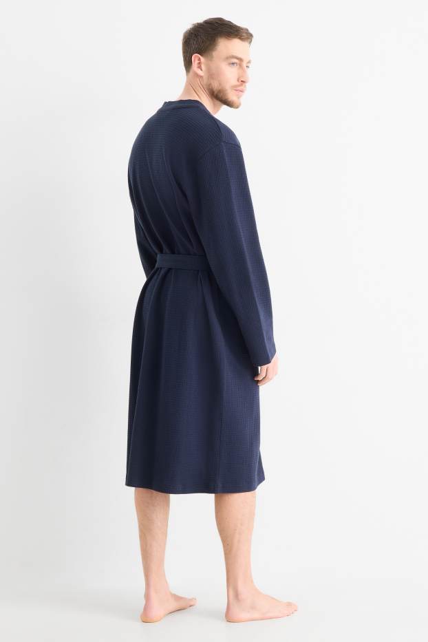 Men - Bathrobe - textured - dark blue