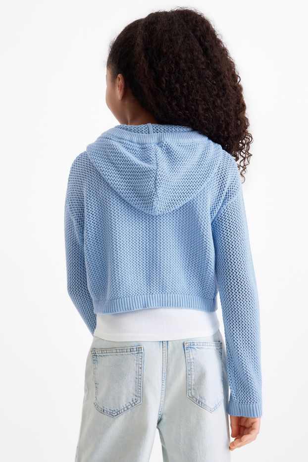 Enfants filles - Ensemble - pull à capuche et top - 2 pièces - bleu / blanc