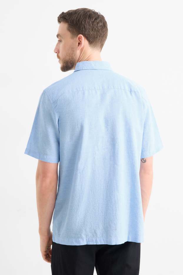 Unisex - Camicia - regular fit - colletto all’italiana - misto lino - azzurro