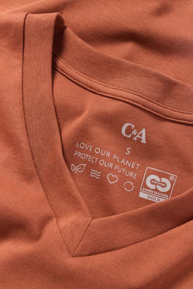 Femmes - T-shirt avec encolure en V - slim fit - marron