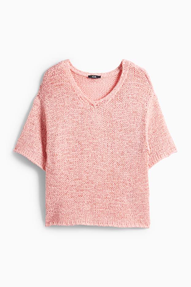 Damen - Strickpullover - kurzarm - pink