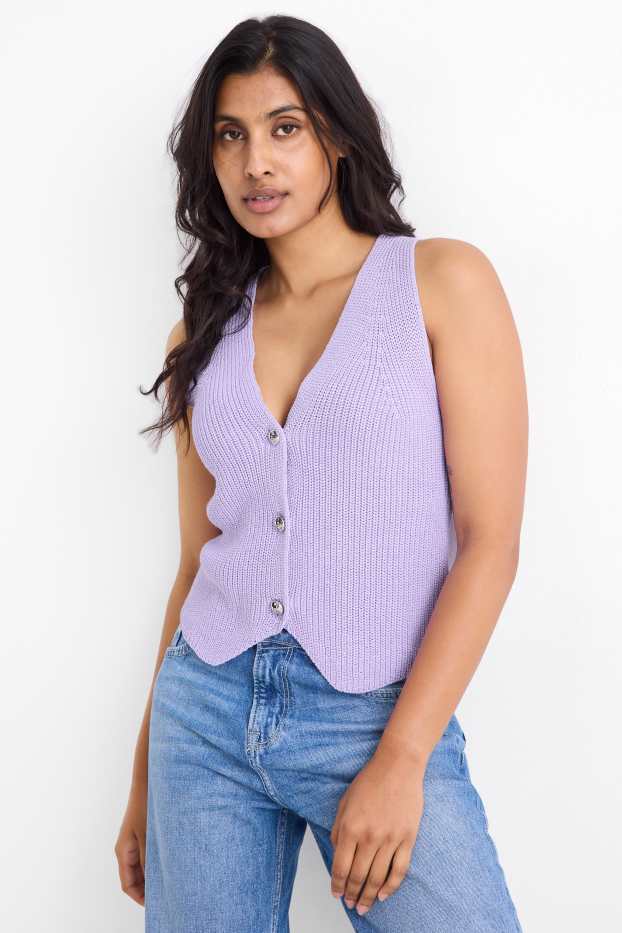 Women - Knitted waistcoat - ribbed - purple