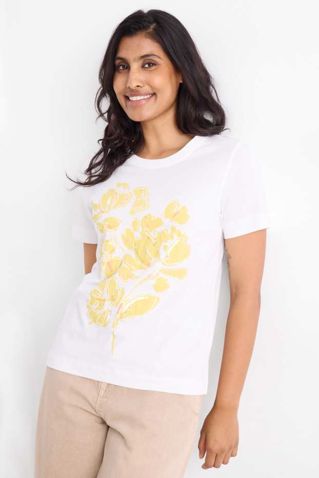 Donna - T-shirt - regular fit - effetto brillante - bianco