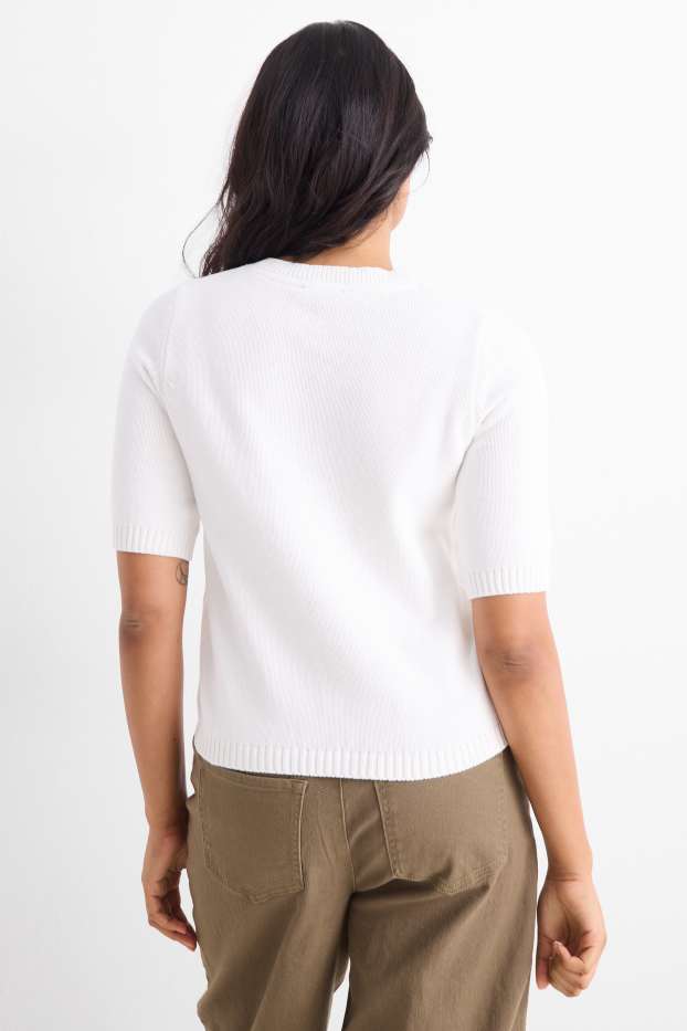 Femmes - Pull en maille - manches courtes - blanc