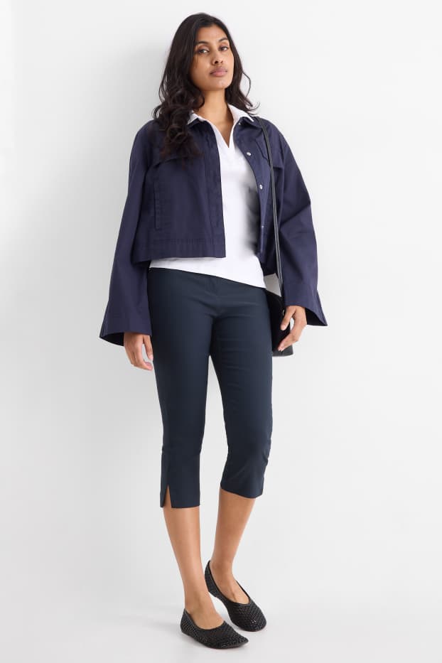Women - Capri trousers - mid-rise waist - slim fit - dark blue