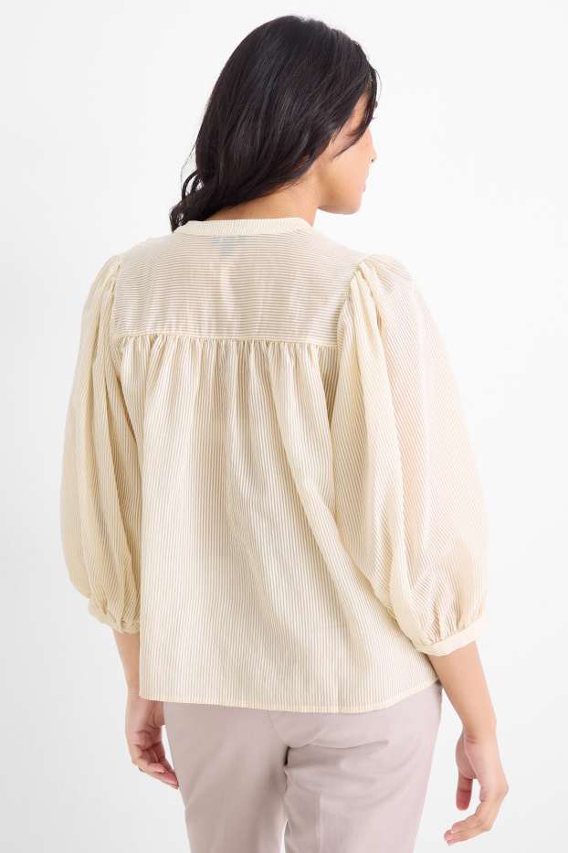 Women - Blouse - striped - beige