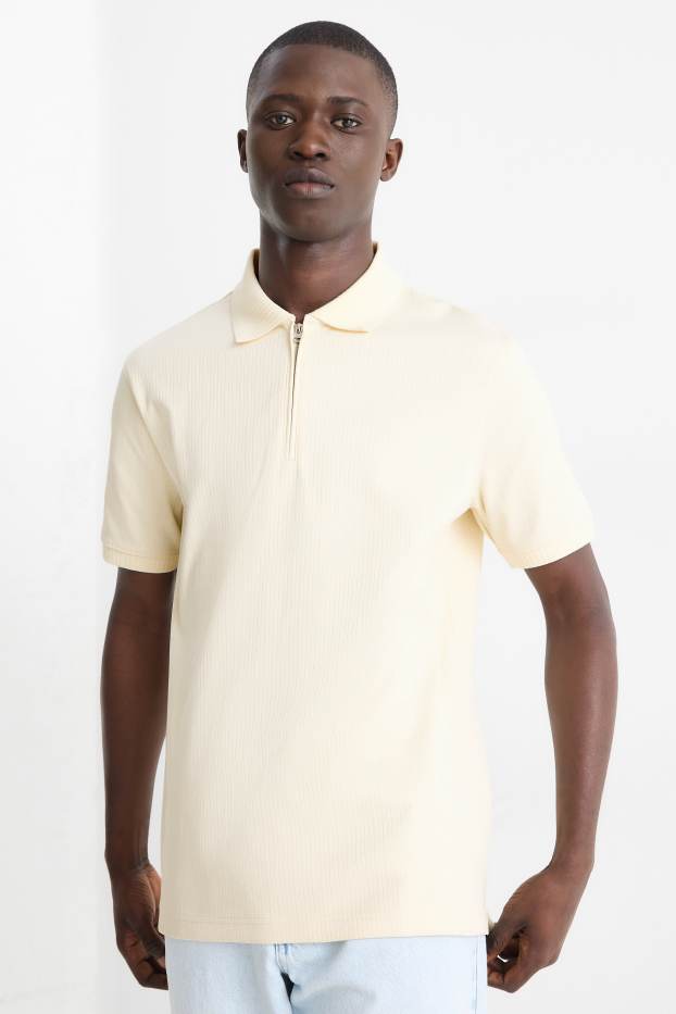 Home - Polo - regular fit - acanalat - blanc trencat