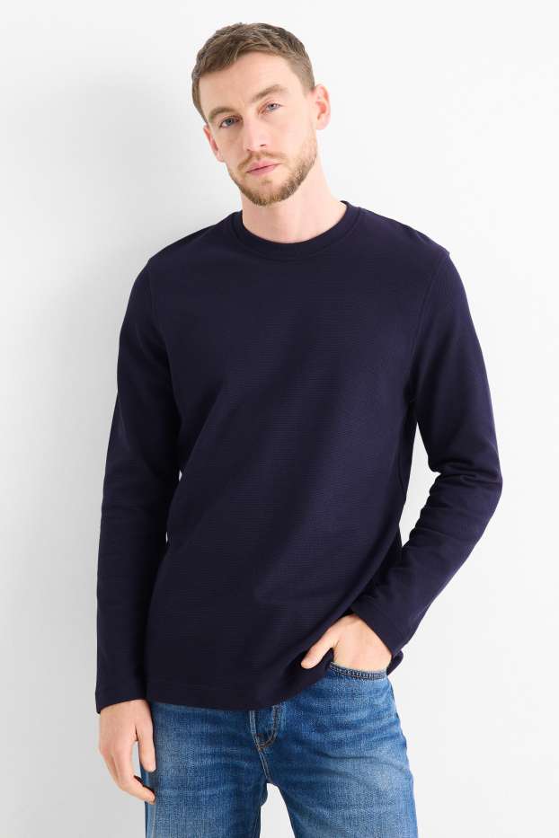 Home - Samarreta de màniga llarga - regular fit - texturada - blau fosc