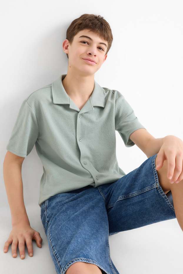 Bambini - Camicia - tessuto tramato - verde chiaro