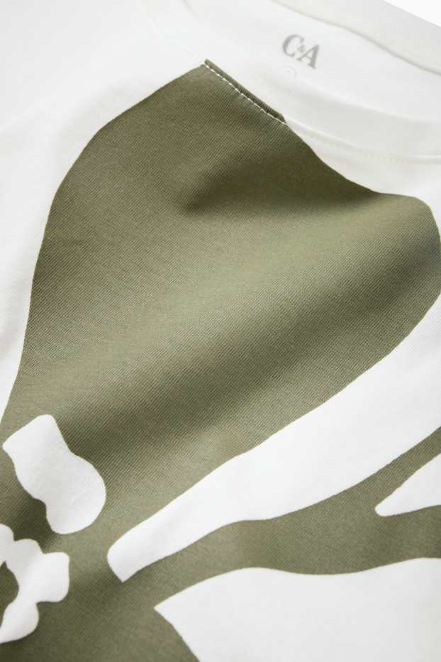 Dámské - Tričko - regular fit - s květinovým vzorem - bílá/zelená