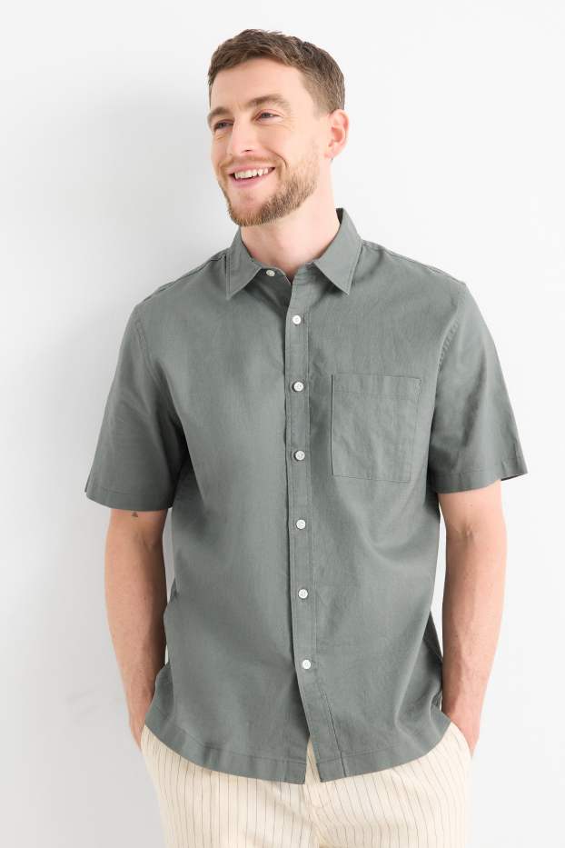 Unisex - Košile - regular fit - kent - lněná směs - tmavošedá