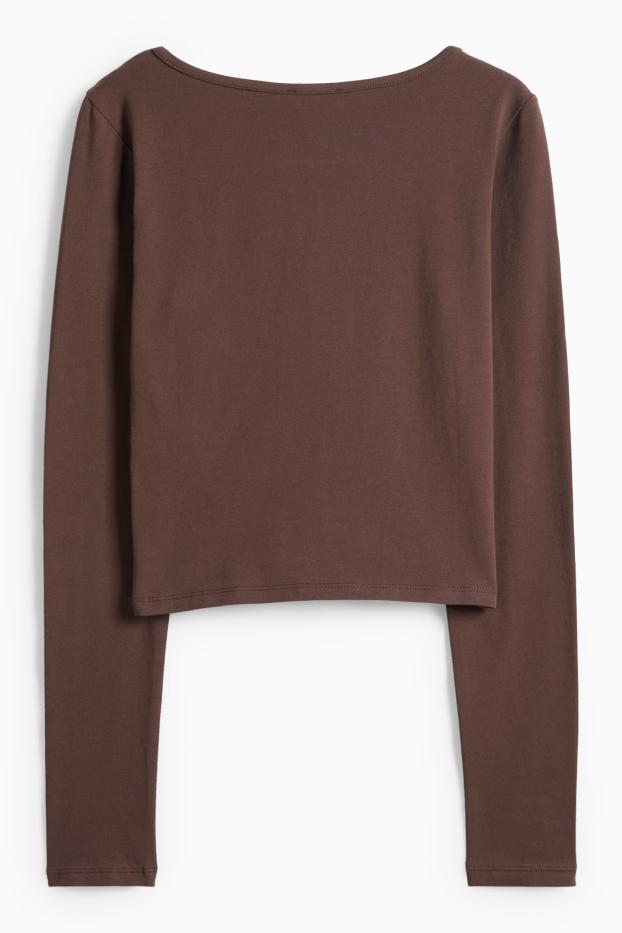 Femmes - Haut court à manches longues - slim fit - marron foncé