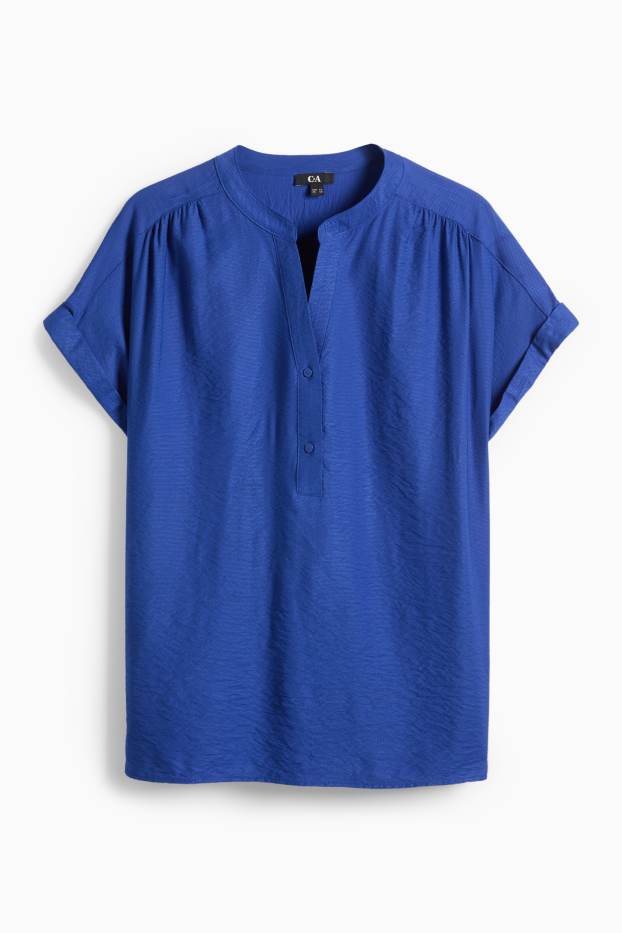 Dámské - Halenka s výstřihem ve tvaru V - strukturovaná - tmavomodrá