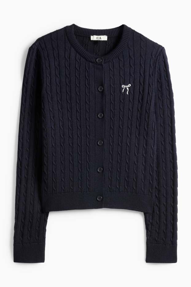 Dámské - Pletená bunda - tmavomodrá