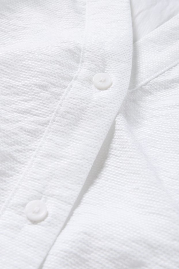 Women - V-neck blouse - textured - white