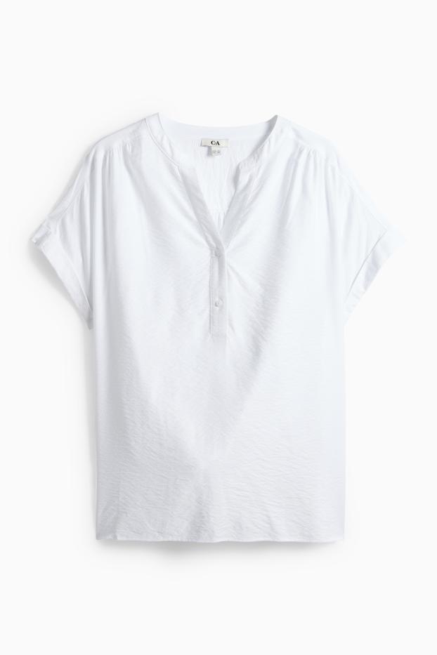 Women - V-neck blouse - textured - white