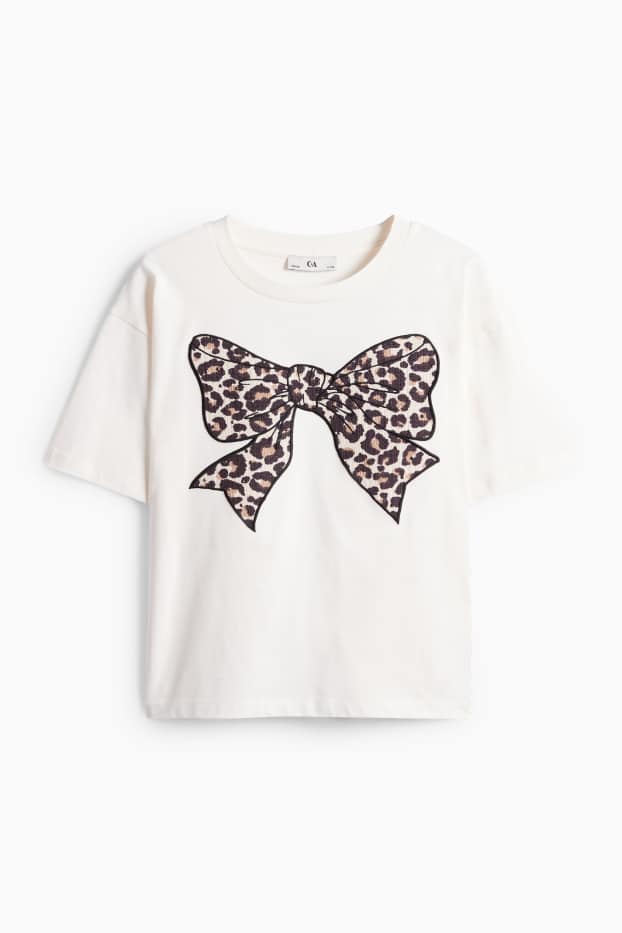 Bambine - Fiocco - maglia a maniche corte - bianco crema
