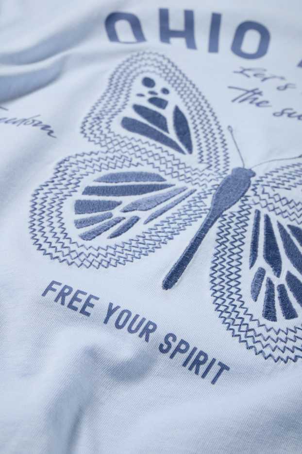 Kinder Mädchen - Schmetterling - Kurzarmshirt - hellblau