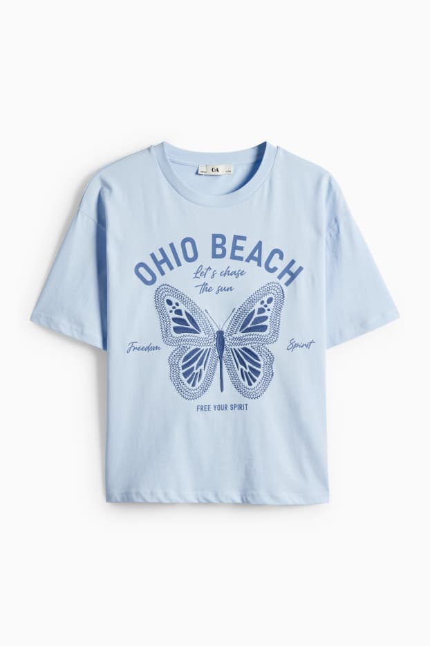 Kinder Mädchen - Schmetterling - Kurzarmshirt - hellblau