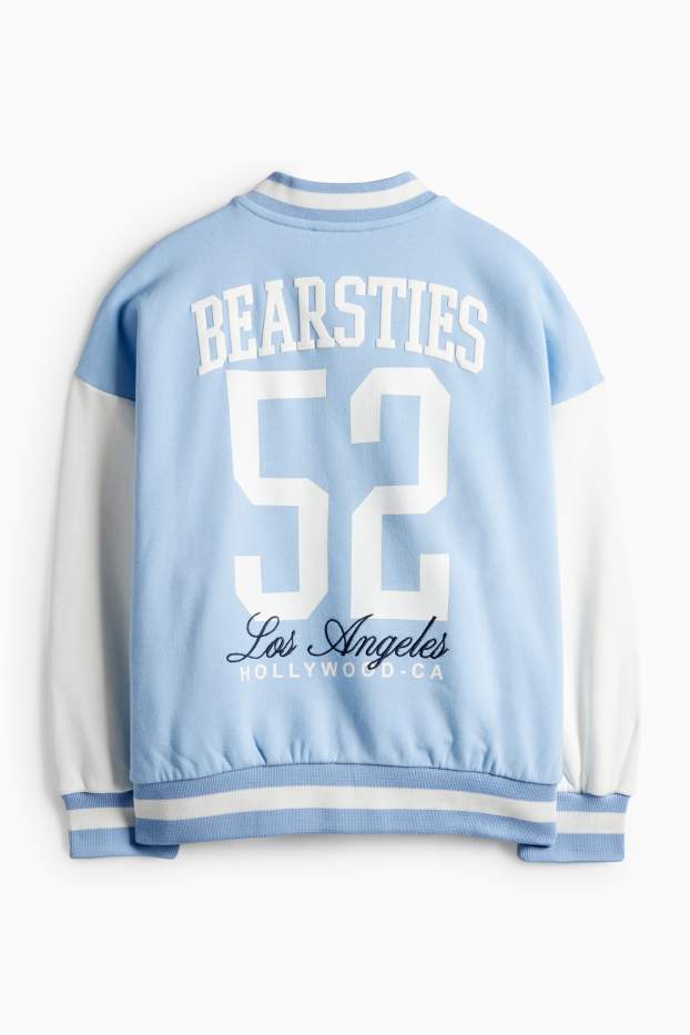 Bambine - Orsacchiotto - giacca stile college - azzurro