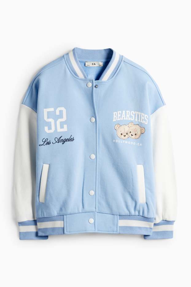 Bambine - Orsacchiotto - giacca stile college - azzurro