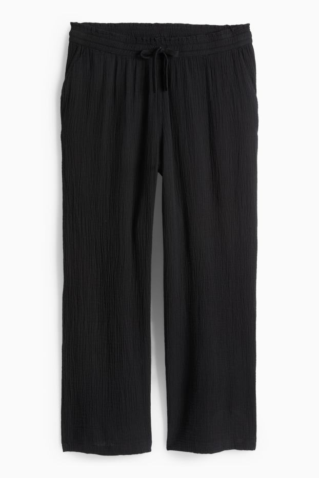 Femmes - Pantalon en toile - mid waist - relaxed fit - noir
