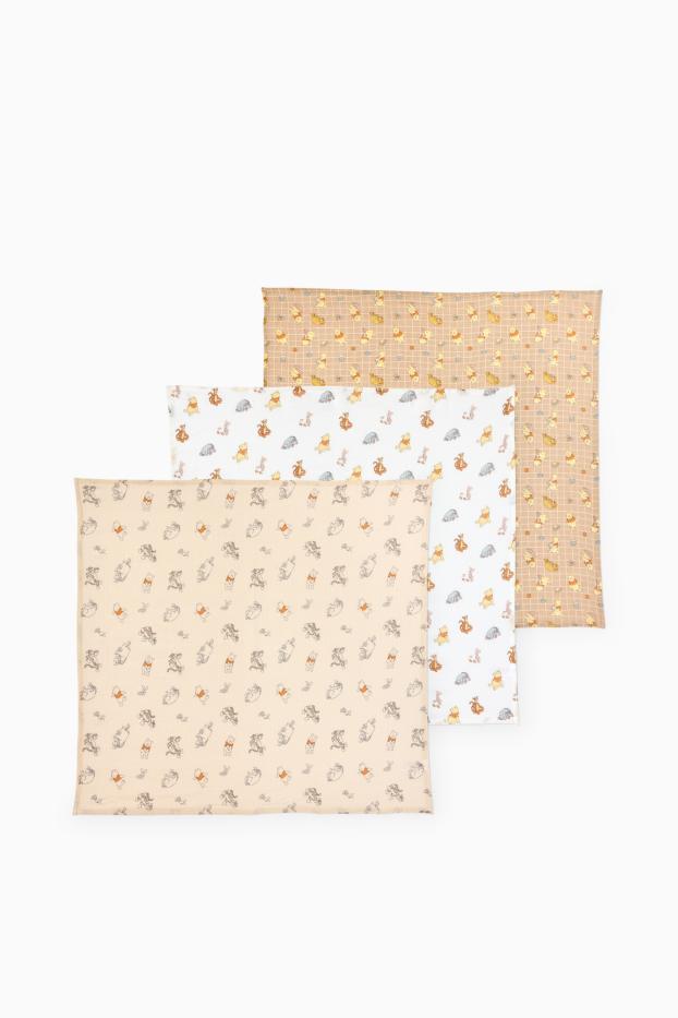 Unisex - Set van 3 - Winnie de Poeh - hydrofiele babydoekjes - wit / beige