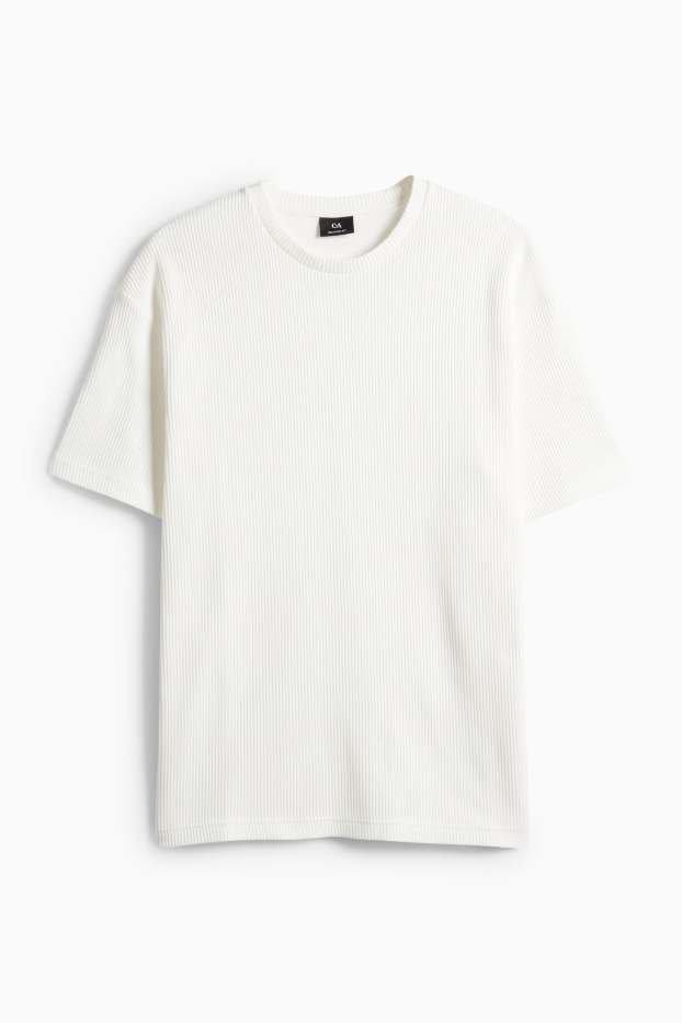 Uomo - T-shirt in maglia - relaxed fit - a coste - bianco