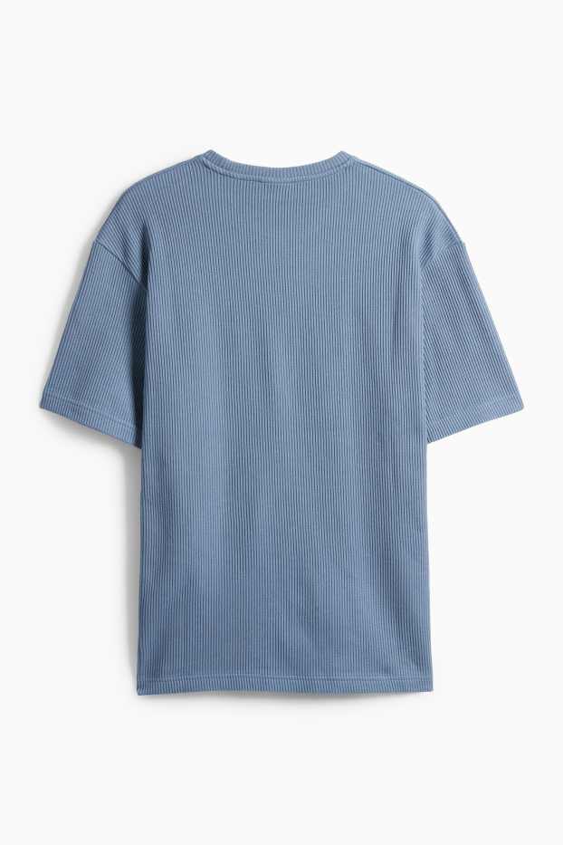 Uomo - T-shirt in maglia - relaxed fit - a coste - blu
