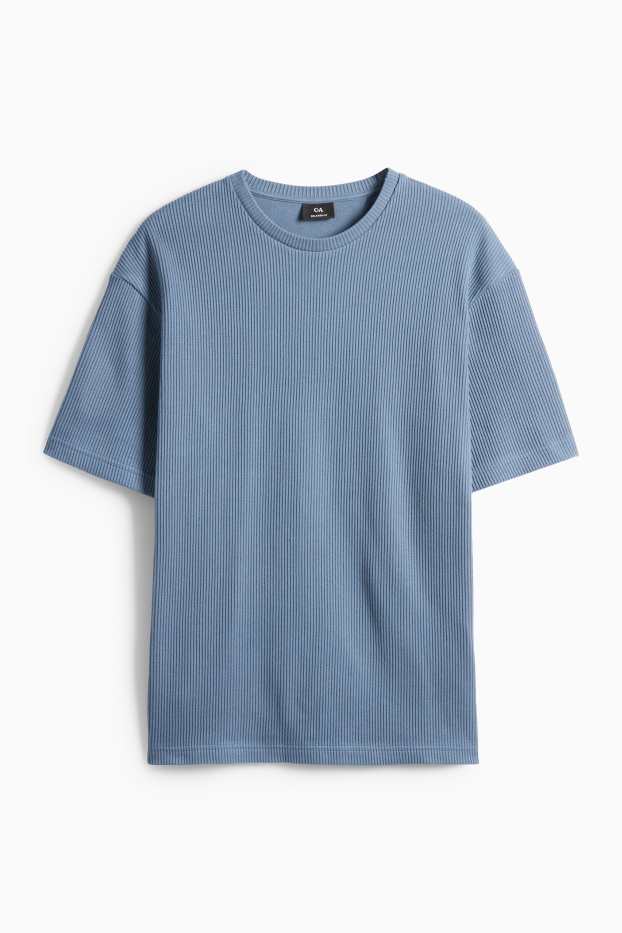 Uomo - T-shirt in maglia - relaxed fit - a coste - blu