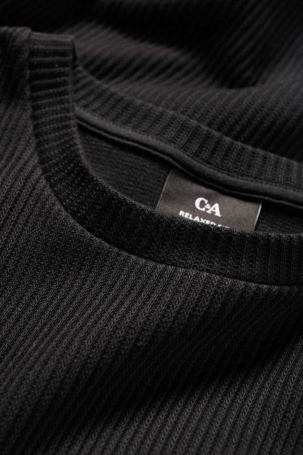 Uomo - T-shirt in maglia - relaxed fit - a coste - nero