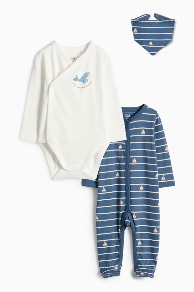 Nadó nena - Balena i veler - conjunt de regal - tres peces - blau fosc / blanc