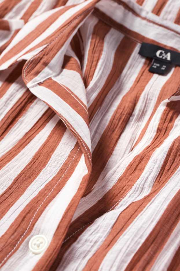 Dámské - Halenka s výstřihem ve tvaru V - pruhovaná - strukturovaná - barevná