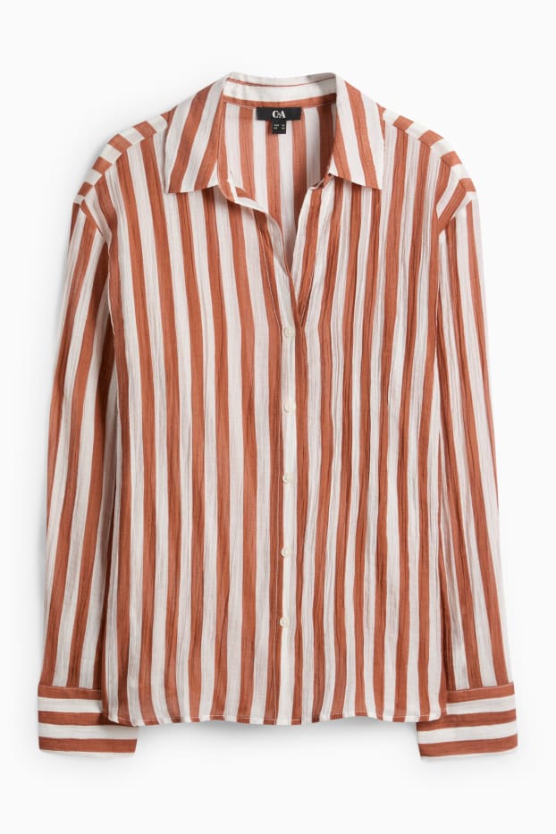 Dámské - Halenka s výstřihem ve tvaru V - pruhovaná - strukturovaná - barevná