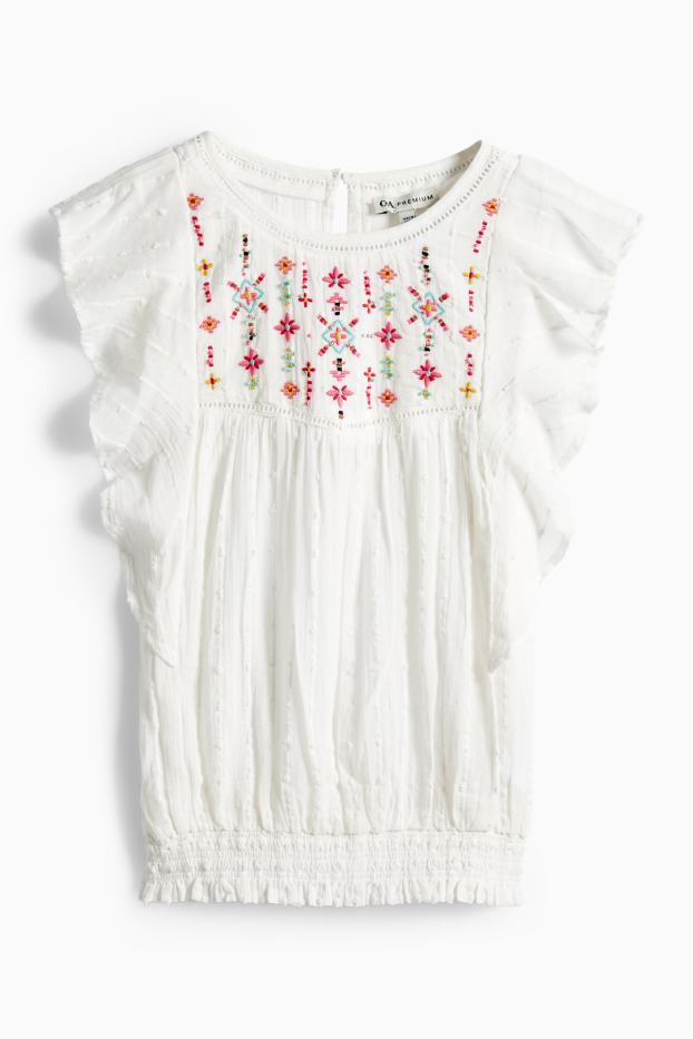 Kinder Mädchen - Musselin-Bluse - strukturiert - weiß