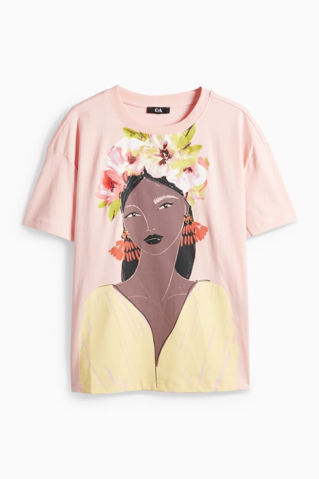 Damen - T-Shirt mit Strasssteinen - Relaxed Fit - rosa