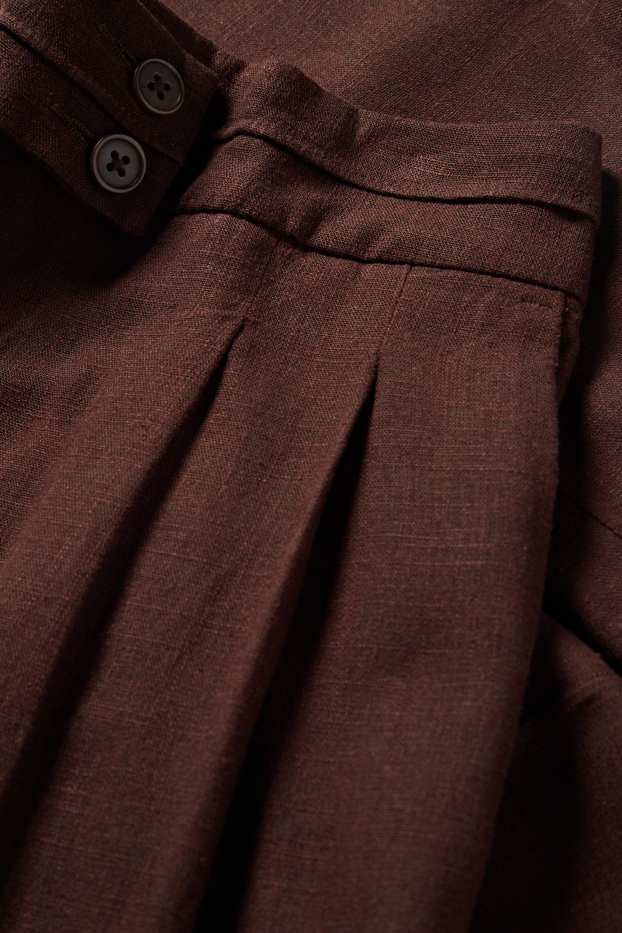 Women - Cloth trousers with linen content - mid-rise waist - loose fit - dark brown
