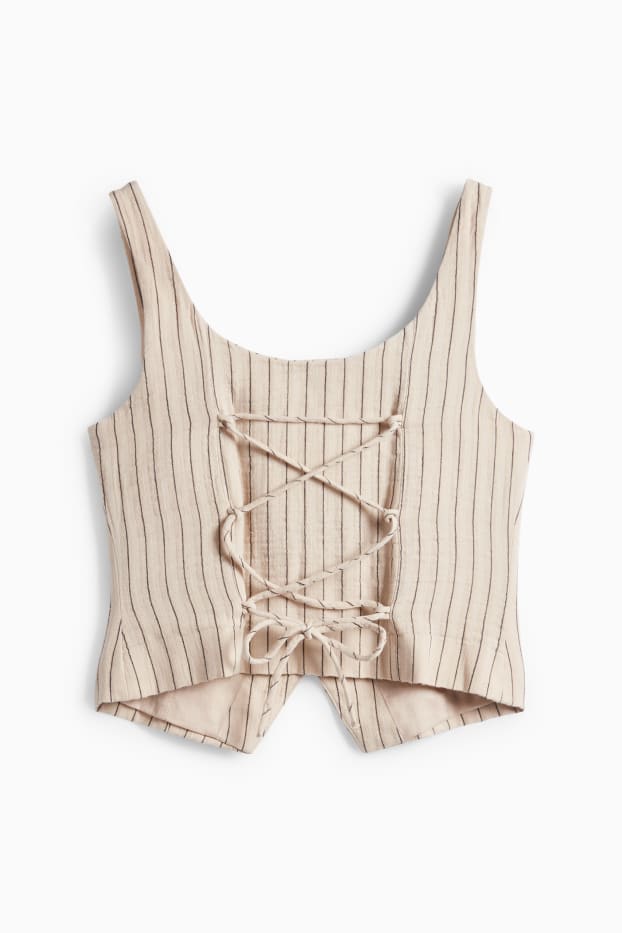 Women - Waistcoat - slim fit - pinstripes - beige