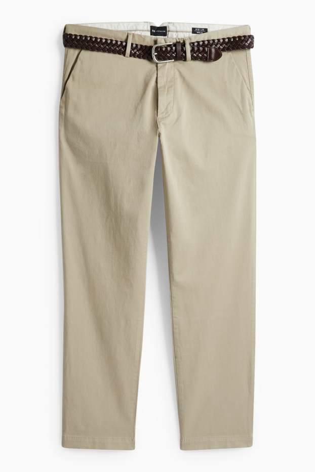 Pánské - Kalhoty chino s páskem - béžová