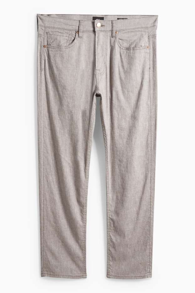 Hommes - Pantalon - regular fit - lin mélangé - gris
