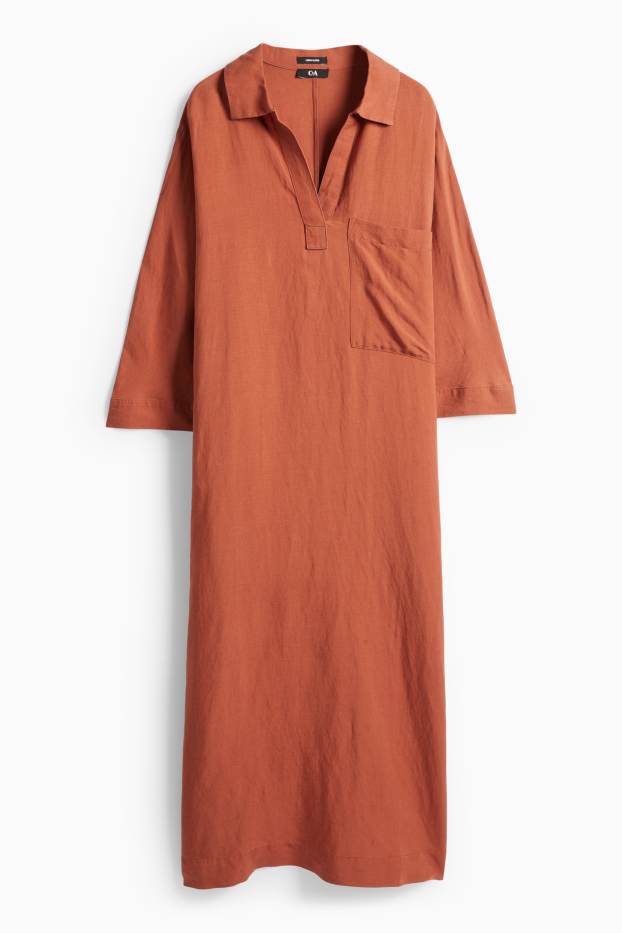 Femmes - Robe - straight fit - lin mélangé - terracotta