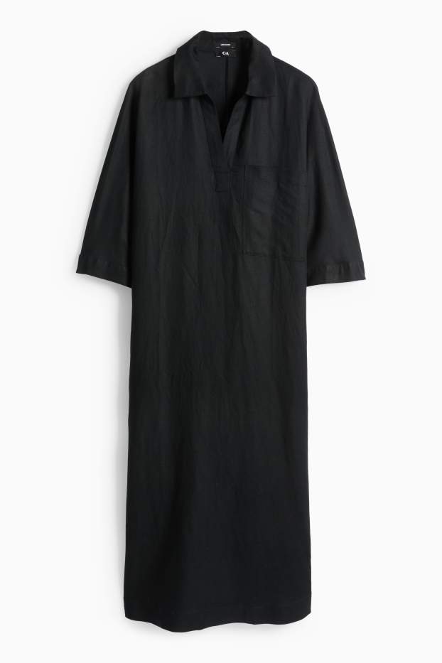 Women - Dress - straight fit - linen blend - black
