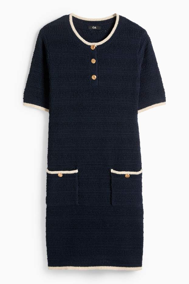 Femei - Rochie din tricot - structurată - albastru închis