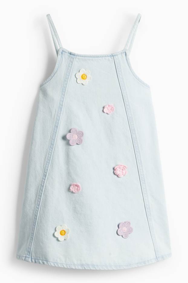 Copii - Fete - Floare - set - tricou cu mânecă scurtă și rochie din denim - 2 piese - albastru / alb