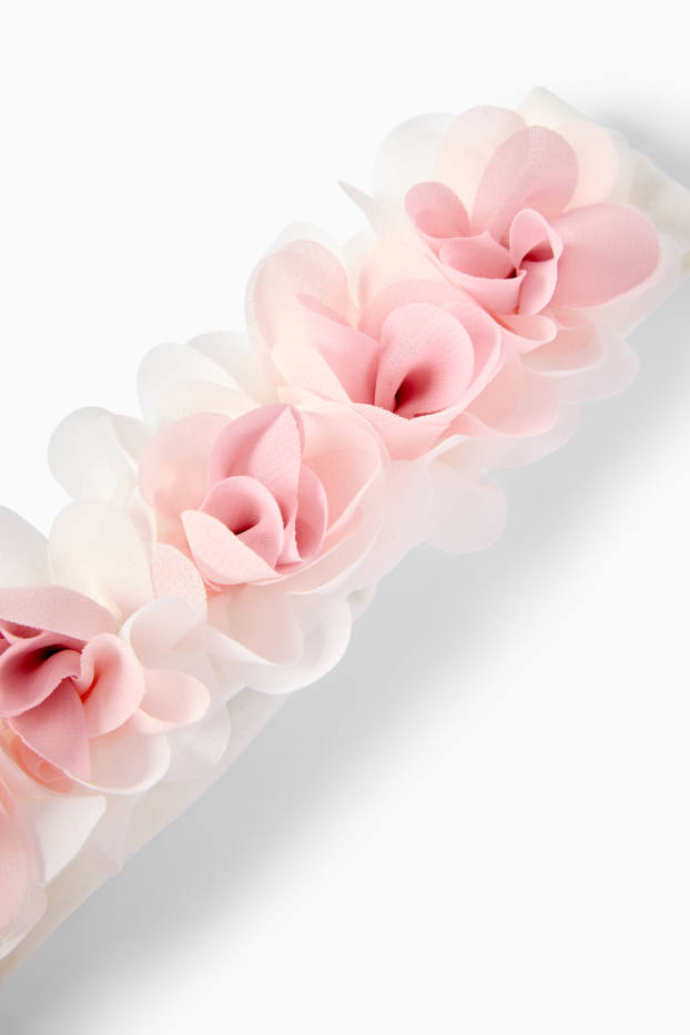 Baby Mädchen - Blümchen - Baby-Haarband - weiss / rosa