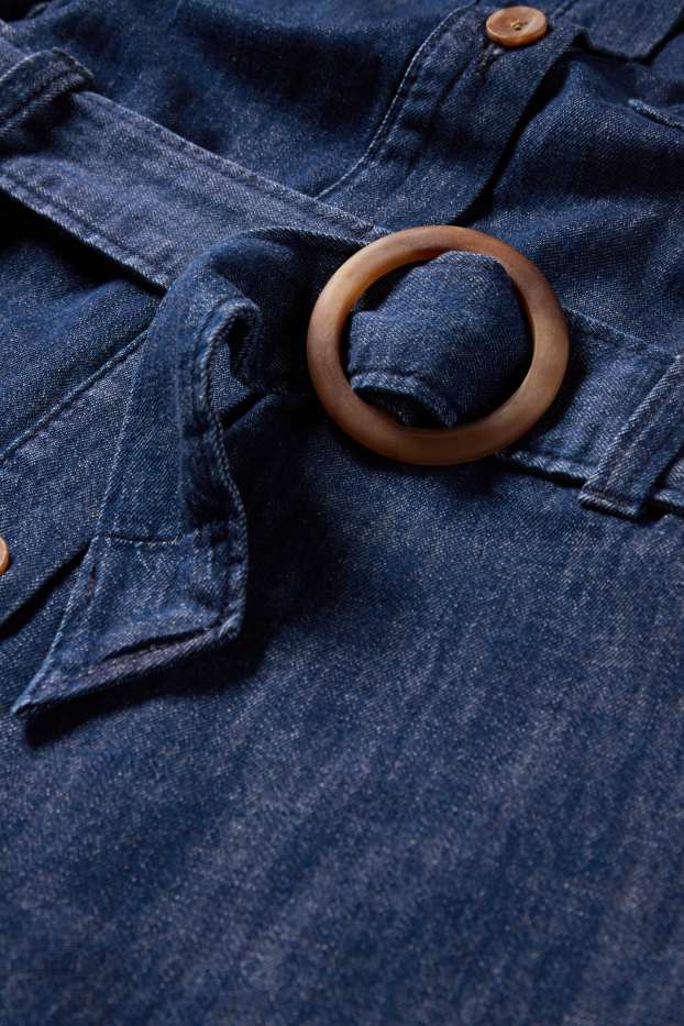 Femei - Rochie tip bluză din denim cu curea - albastru închis