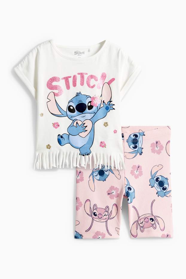 Copii - Fete - Lilo & Stitch - set - tricou cu mânecă scurtă și pantaloni de ciclism - 2 piese - alb / roz